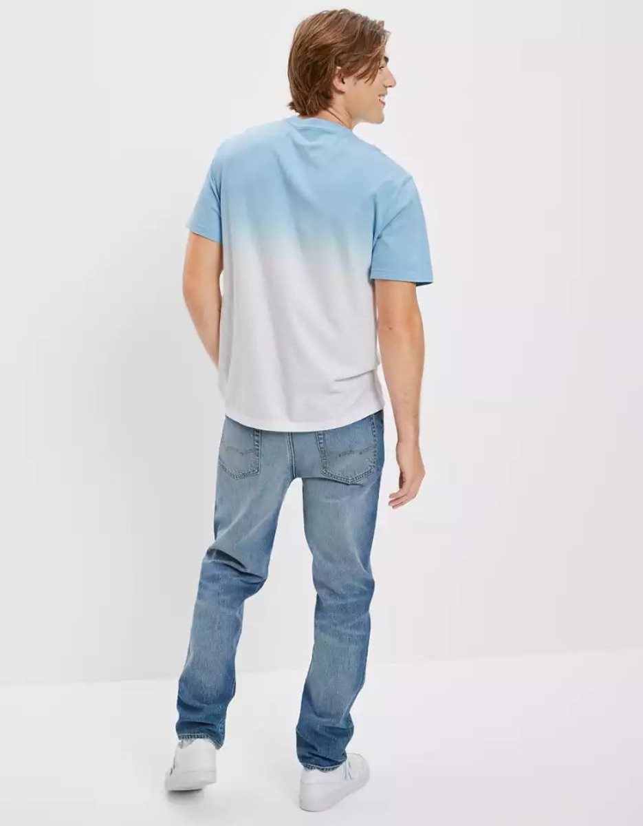 T Shirt Graphique American Eagle AE Super Soft Dip-Dye Logo Bleu Homme | WGA-09929453